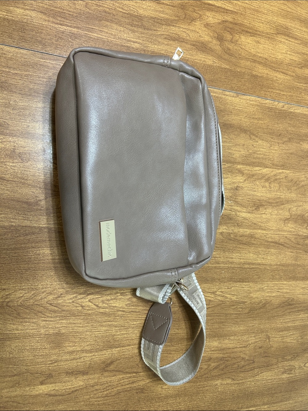 Neutral Taupe Crossbody Bag with Adjustable Woven Strap